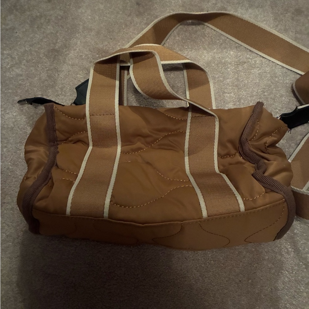 Quilted Brown Messenger Bag with Contrast Straps